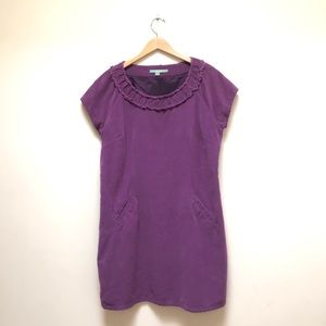 Boden Frayed Pleated Neckline Corduroy Shift Dress